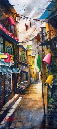 Aisha Khan, 10 x 22 Inch, Watercolor on Paper, Cityscape Painting, AC-AHK-021